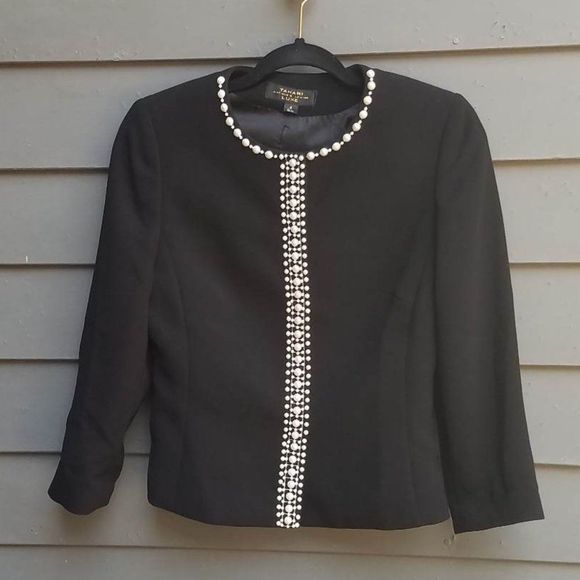 Tahari Black Jacket with Faux Pearl Trim size 6 - Picture 13 of 13